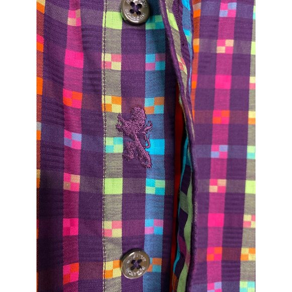 Bugatchi Men's Colorful Checked Button-Down Dress Shirt Size M - Picture 3 of 10